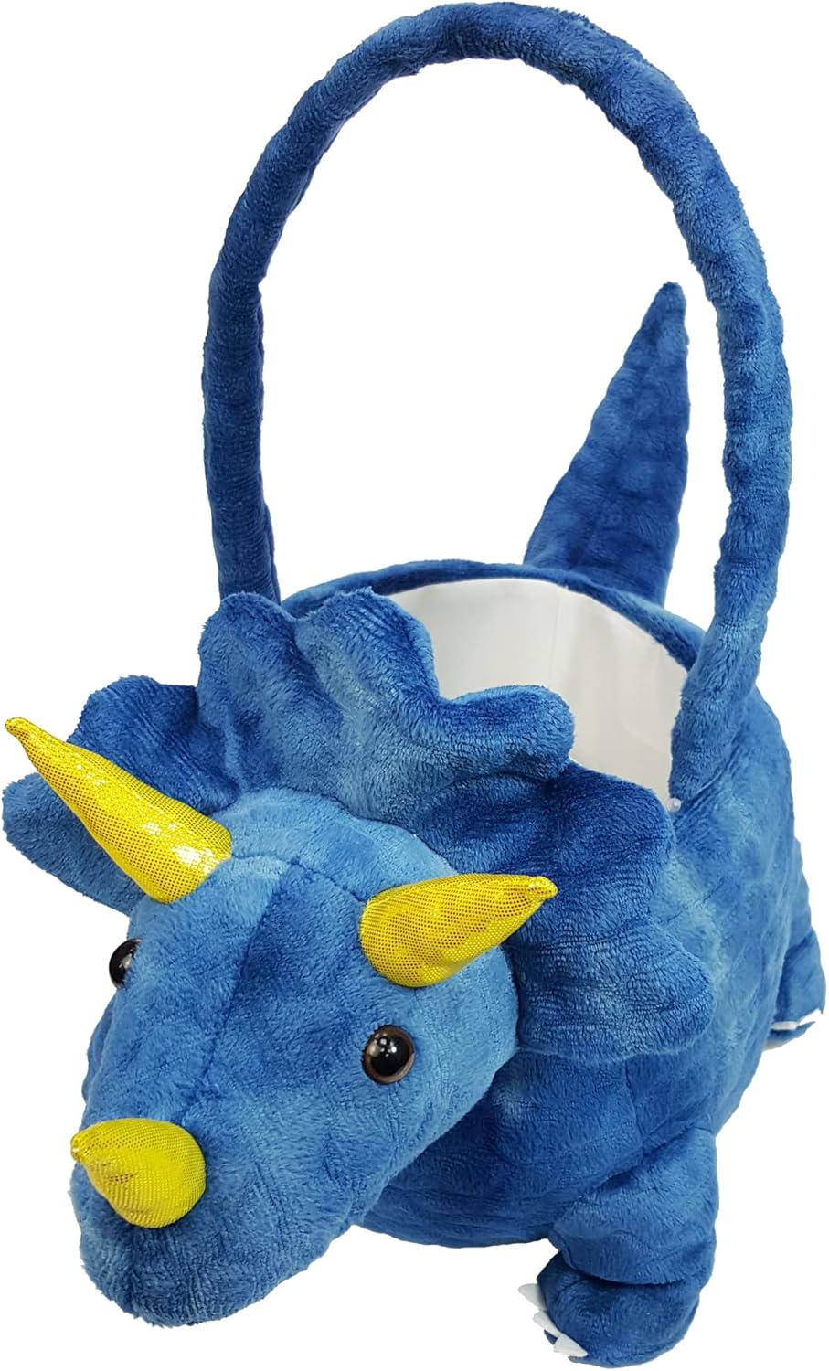 Adorable 3D Dark Blue Plush Triceratops Basket Easter Dinosaur Basket Easter Egg Hunting Basket Halloween Trick or Treat Basket