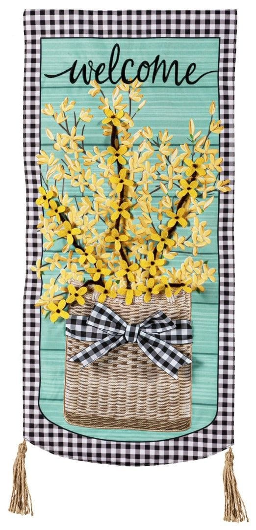 Forsythia Basket Long Spring Garden Flag 2 Sided XL Applique