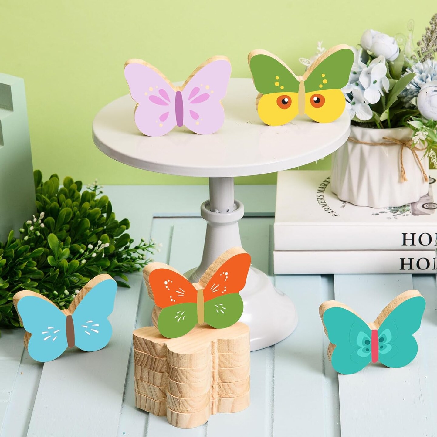 12 Pcs Butterfly Wooden Cutouts Unfinished Butterfly Shaped Table Signs Wood Butterfly Blocks to Paint Blank Wooden Table Centerpieces for DIY Crafts Spring Home Tiered Tray Decor,3.94x2.95