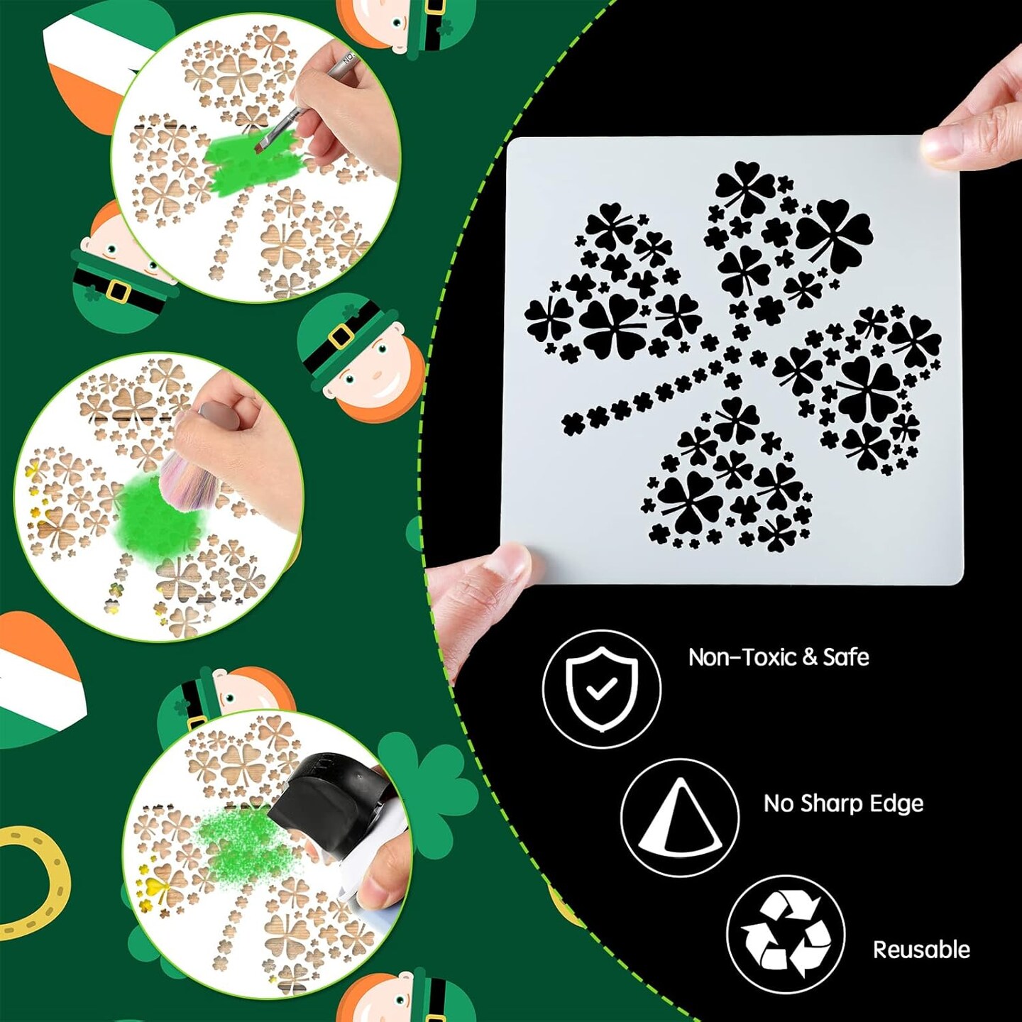 8 Pieces St. Patrick's Day Stencil Pet Shamrock Painting Clover Reusable