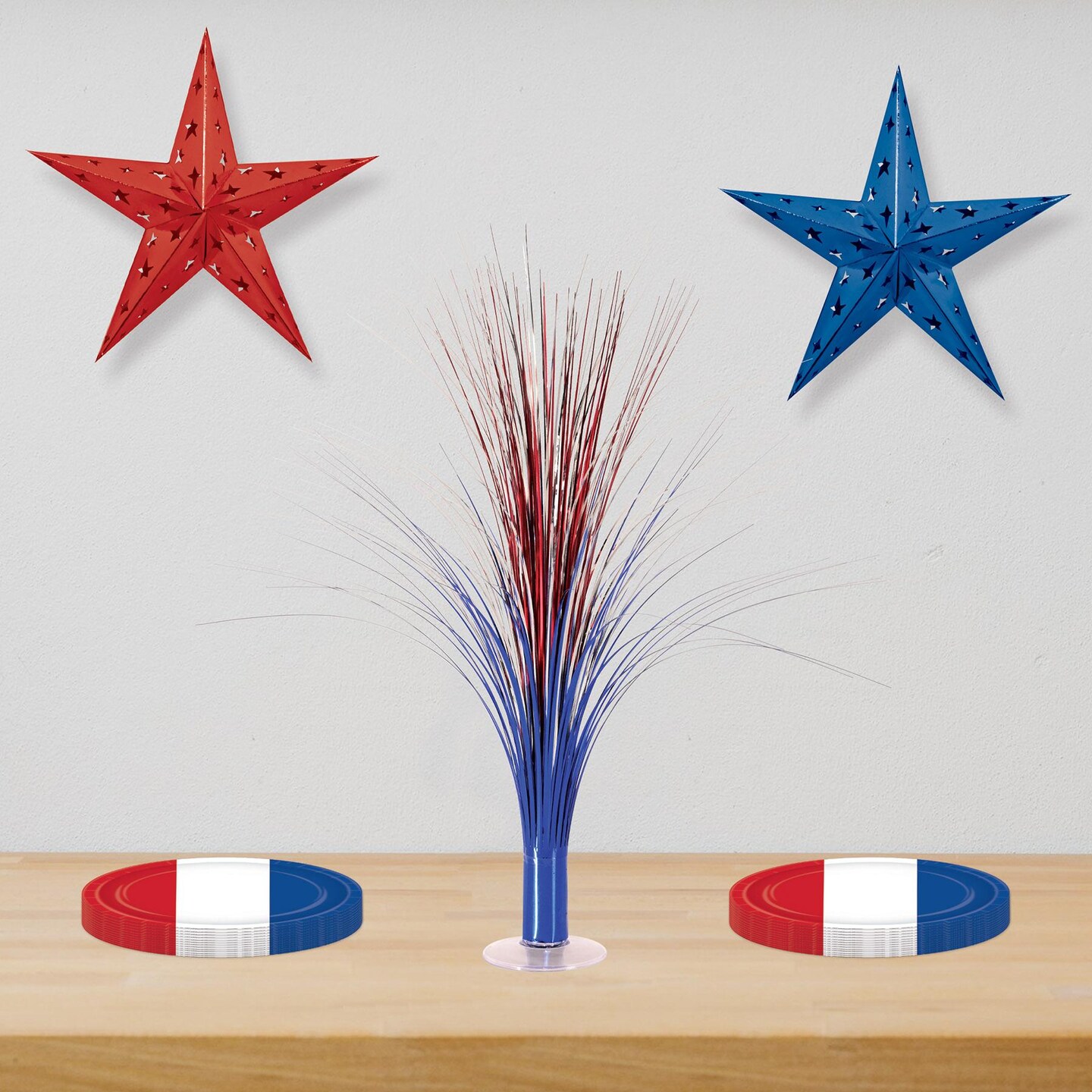 6 Pack Beistle Metallic Spray Centerpiece - red, silver, blue