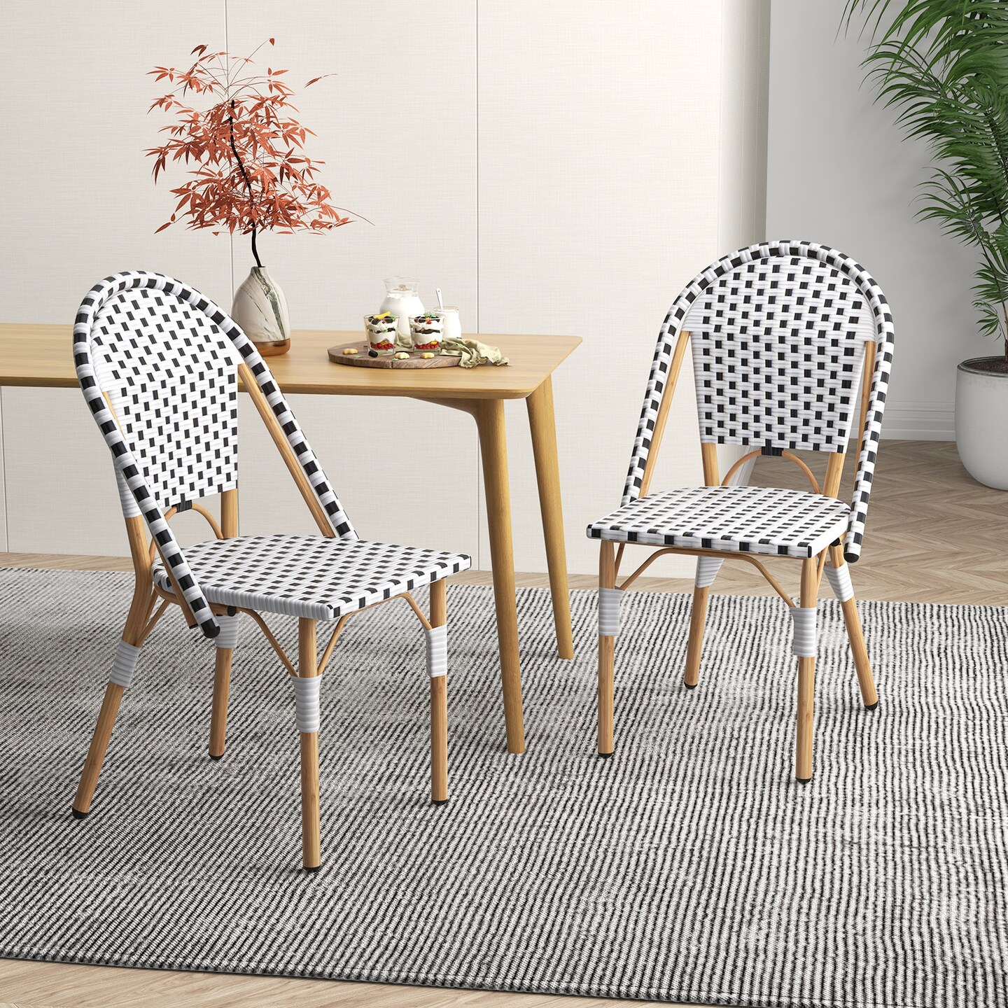 French Bistro Chair Set of 2 with Galvanized Metal Framex-White