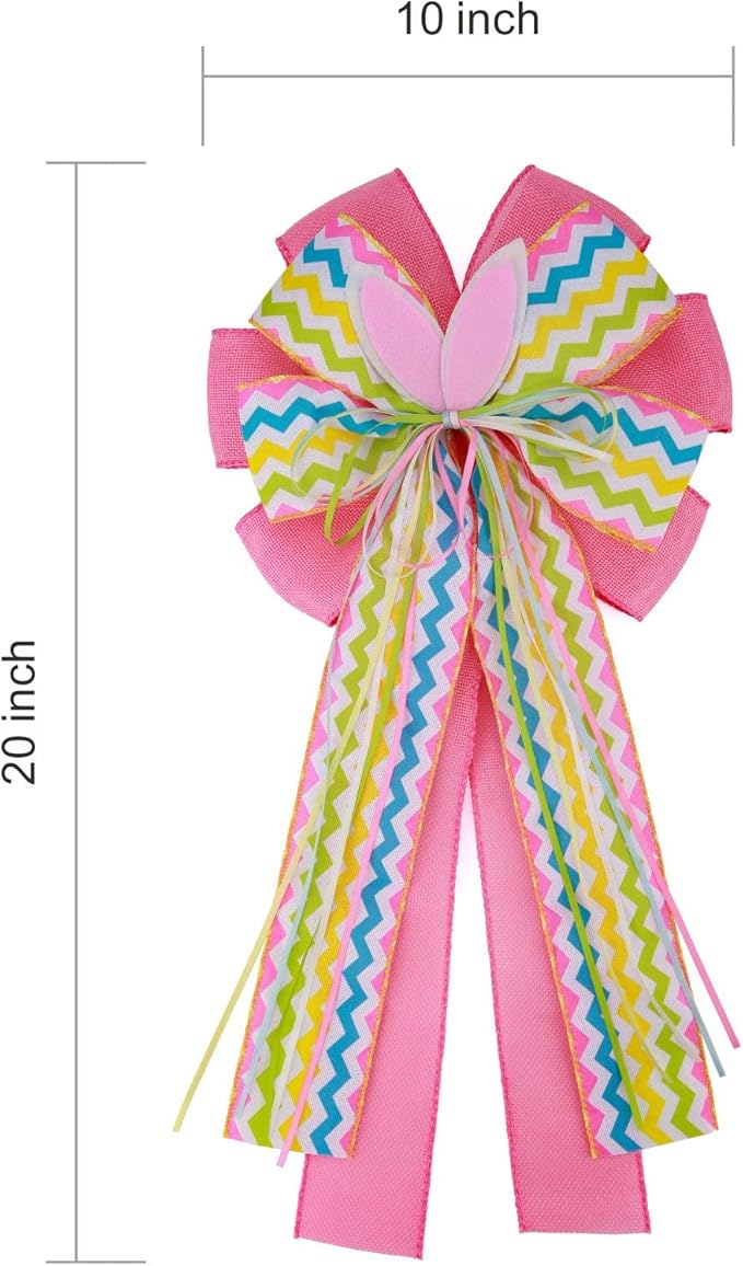 2 Pcs Large Easter Burlap Bow 20 x 10 Inch Wreaths Spring Bunny Rabbit Bows for Gift Wrapping Tree Topper Front Door Party Home Decorations (Easter)