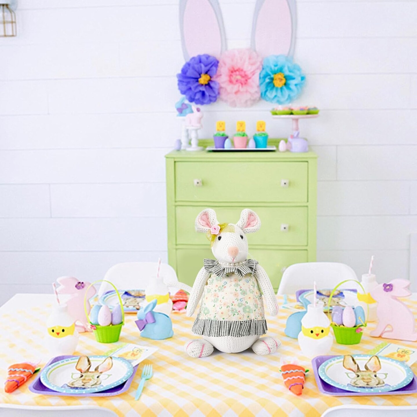 Easter Decorations Plush Mice Ornaments Figurine Handmade Table Spring Home D&#xE9;cor Cute Mouse Tabletop Farmhouse Gifts Office Party Supply