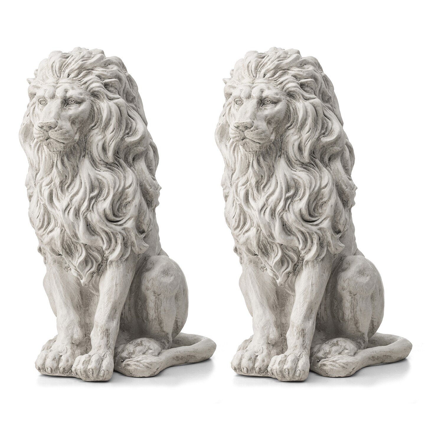 Set of 2 20.75"H/27.75"H MGO White Guardian Sitting Lion Statue
