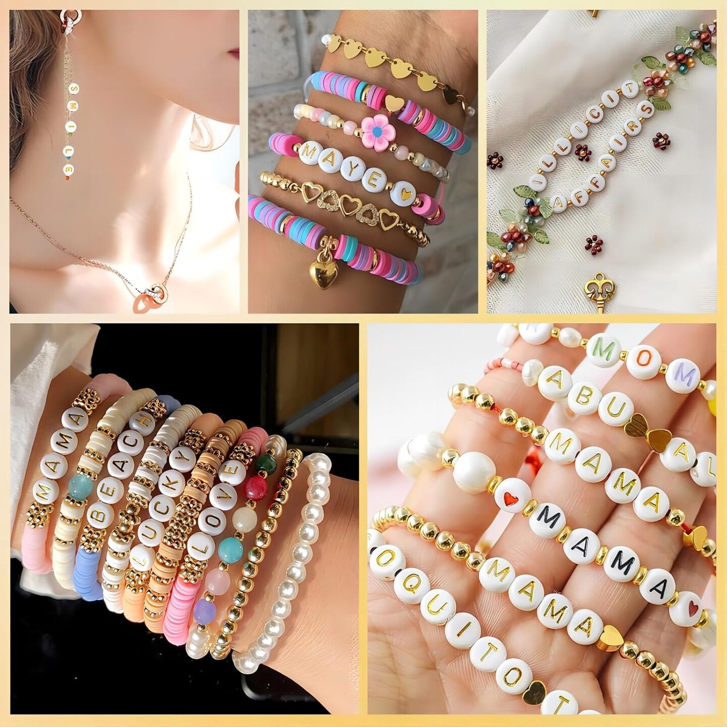 300Pcs Gold Letter Beads T 4X7mm Individual Round Alphabet Beads for Friendship Bracelets Making