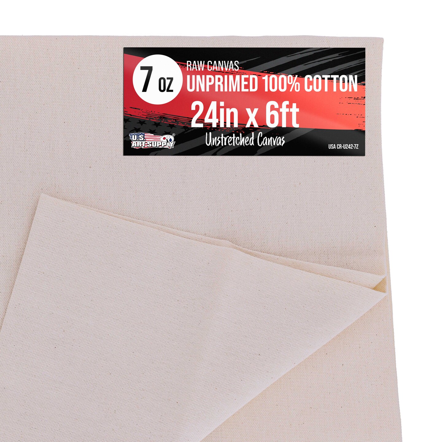 U.S. Art Supply 7-Ounce Unprimed 24&#x22; Wide x 2 Yards (6 Feet) Long Unstretched Canvas Roll - 100% Cotton, Woven - Oil &#x26; Acrylic Painting, Murals