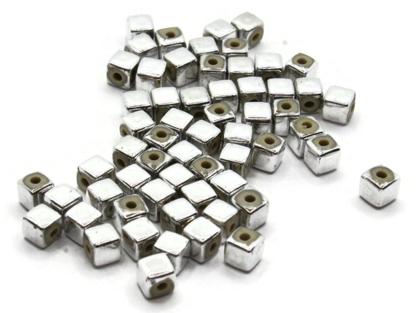 60 4mm Silver Cube Vintage Silver Plated Plastic Beads