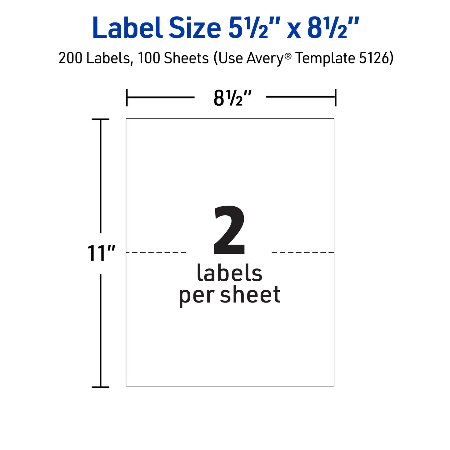 Avery Half-Sheet Printable Shipping Labels, 5.5" x 8.5" Customizable Stickers, White, 200 Blank Mailing Labels, Great for Mailing, Shipping, Organizing, and More (5126) - 5 Pack
