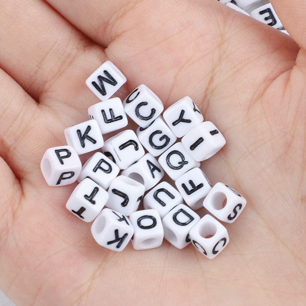 1440pcs Acrylic Letter Beads White Cube Sorted Alphabet Beads for Jewelry Making, Bracelets, Necklaces, Key Chains (6 x 6mm)