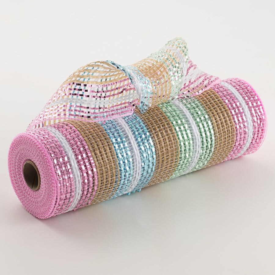 10&#x22;  Metallic Easter Stripes Burlap Mesh