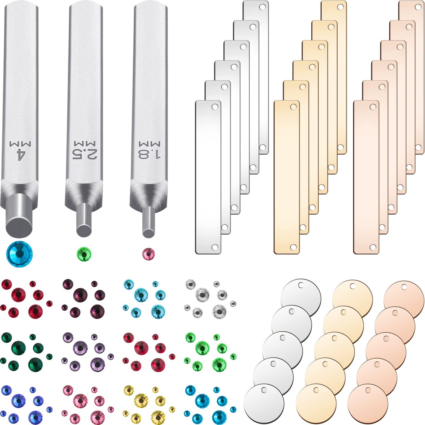 Metal Stamping Jewelry Kit, Includes 3 Punch Tools, 1500 Rhinestones, 15 Tags for DIY Necklace Bracelet