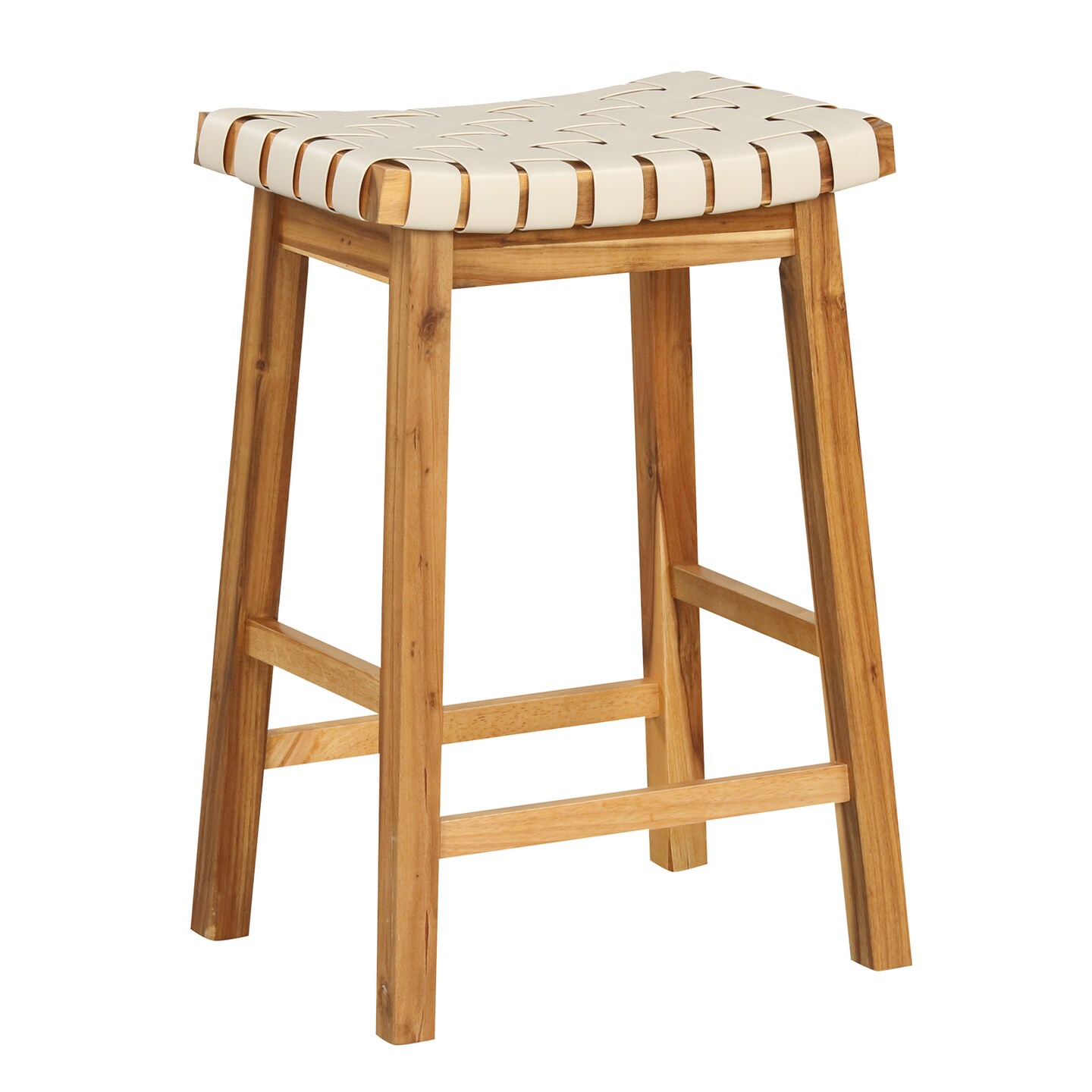 Faux PU Leather Bar Stools Set of 2 with Woven Curved Seat Natural