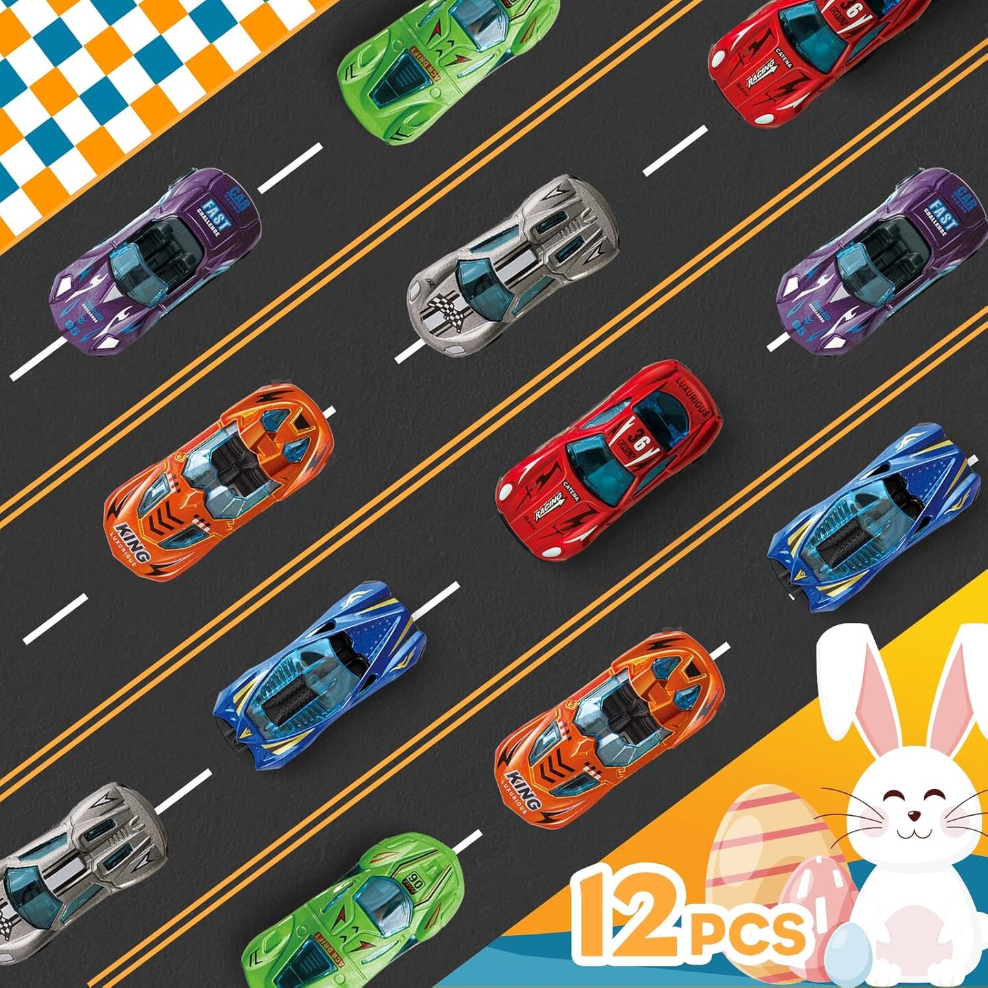 12 Pack Easter Eggs with Die-cast Cars for Kids Boys Easter Basket Stuffers, Prefilled Easter Eggs with Toys