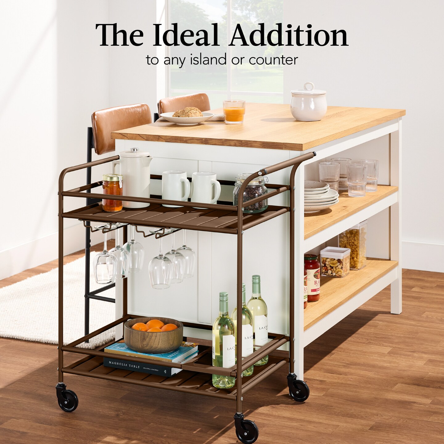 Best Choice Products 2-Tier Rolling Bar Cart Indoor/Outdoor w/ Storage Shelves, Wine Rack, Lockable Wheels