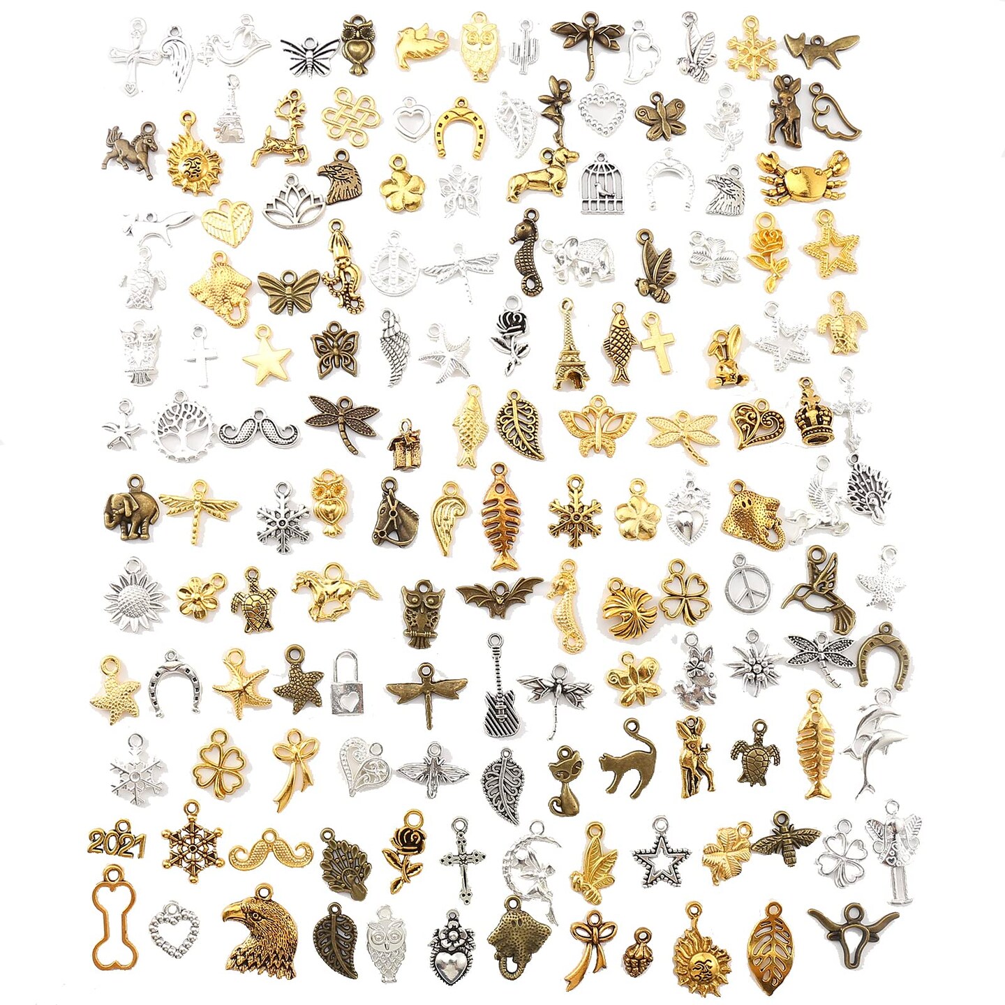 150Pcs Vintage Charms Pendant Mixed Charms Retro Pendant Charms Alloy Ornament Charms Set for Jewelry Craft Mixed Charms Antique Silver Gold(mix eagle)