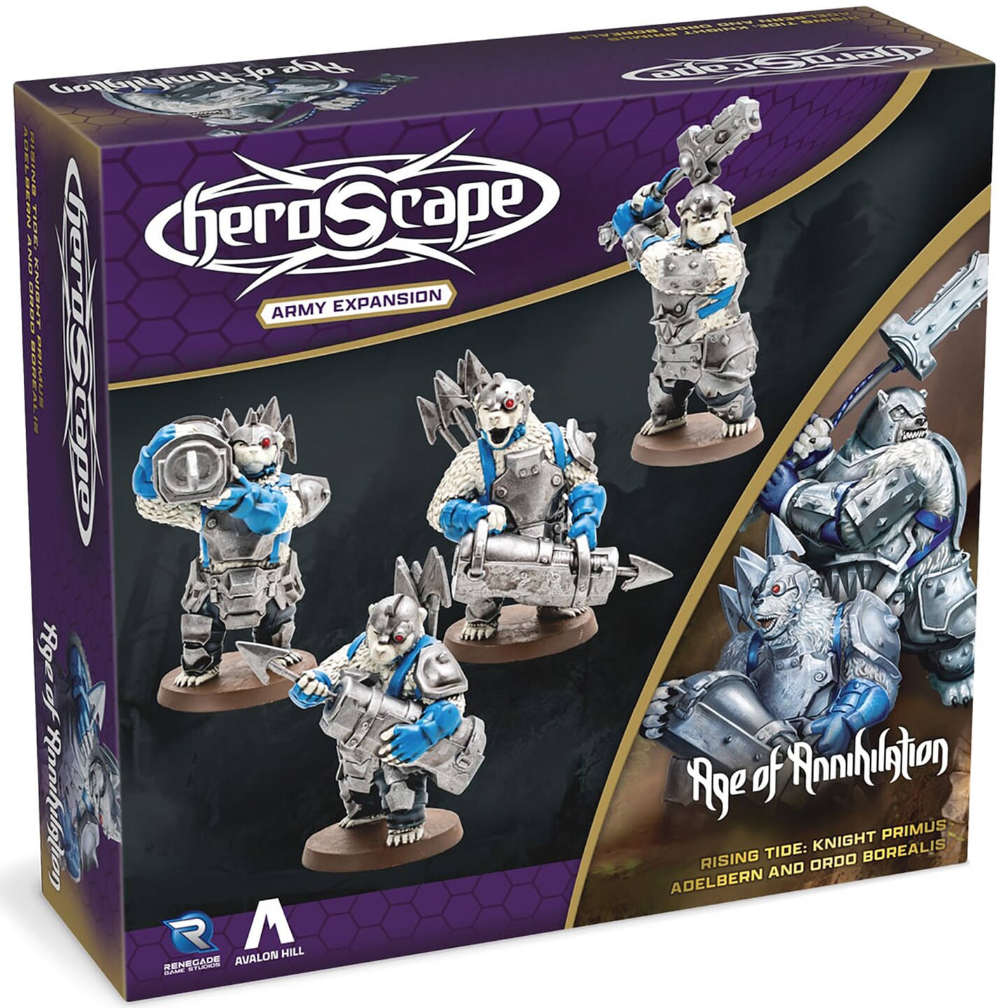 Renegade Games: Heroscape: Rising Tide &#x2013; Knight Primus Adelbern &#x26; Ordo Borealis Army Expansion - 2 Fully Assembled Unpainted Miniatures &#x26; 2 Army Cards