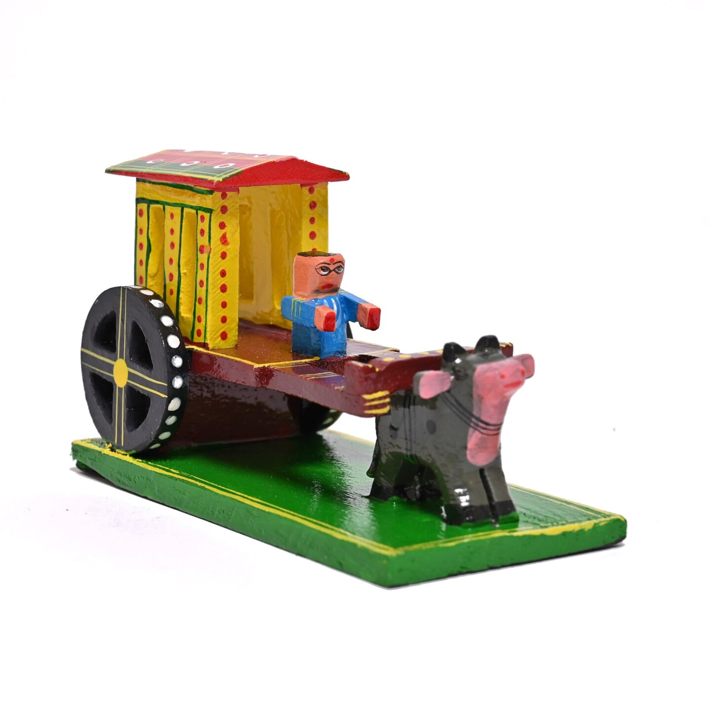 Indian Wooden Bullock Cart Decor Kondapalli Hand Painted Golu Decoration Showpiece for Home Living Room Shelf Display Table Decor Gifting Item