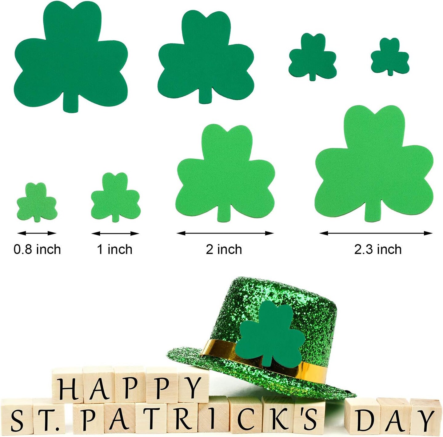 100 Pcs St. Patrick&#x27;s Day Shamrock Foam Stickers Green Clover Sticker Self-Adhesive Craft Sticker