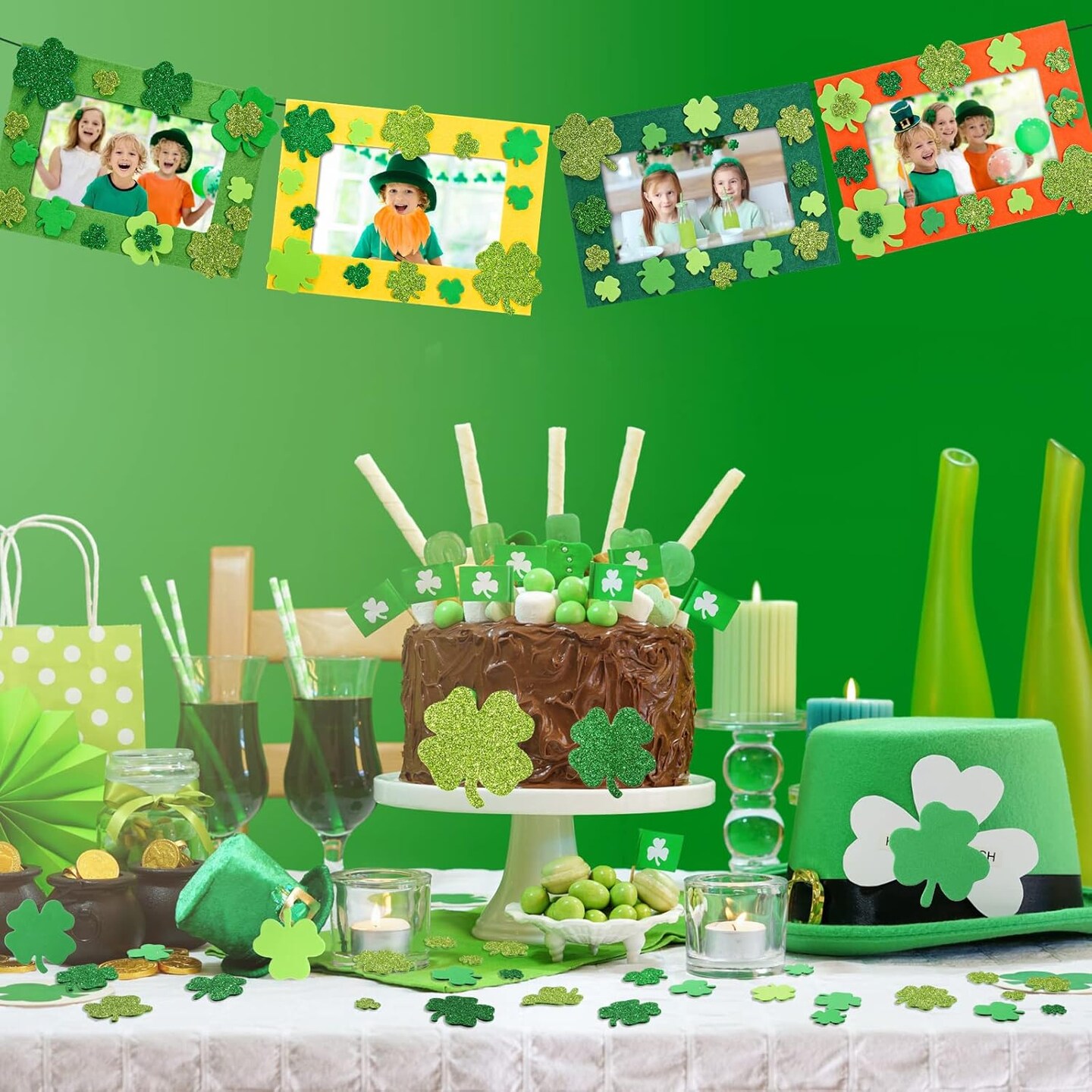 232 Pieces St. Patrick&#x27;s Day DIY Picture Frames Craft Kit for Party 32 Pieces Irish Festival Felt Photo Frames