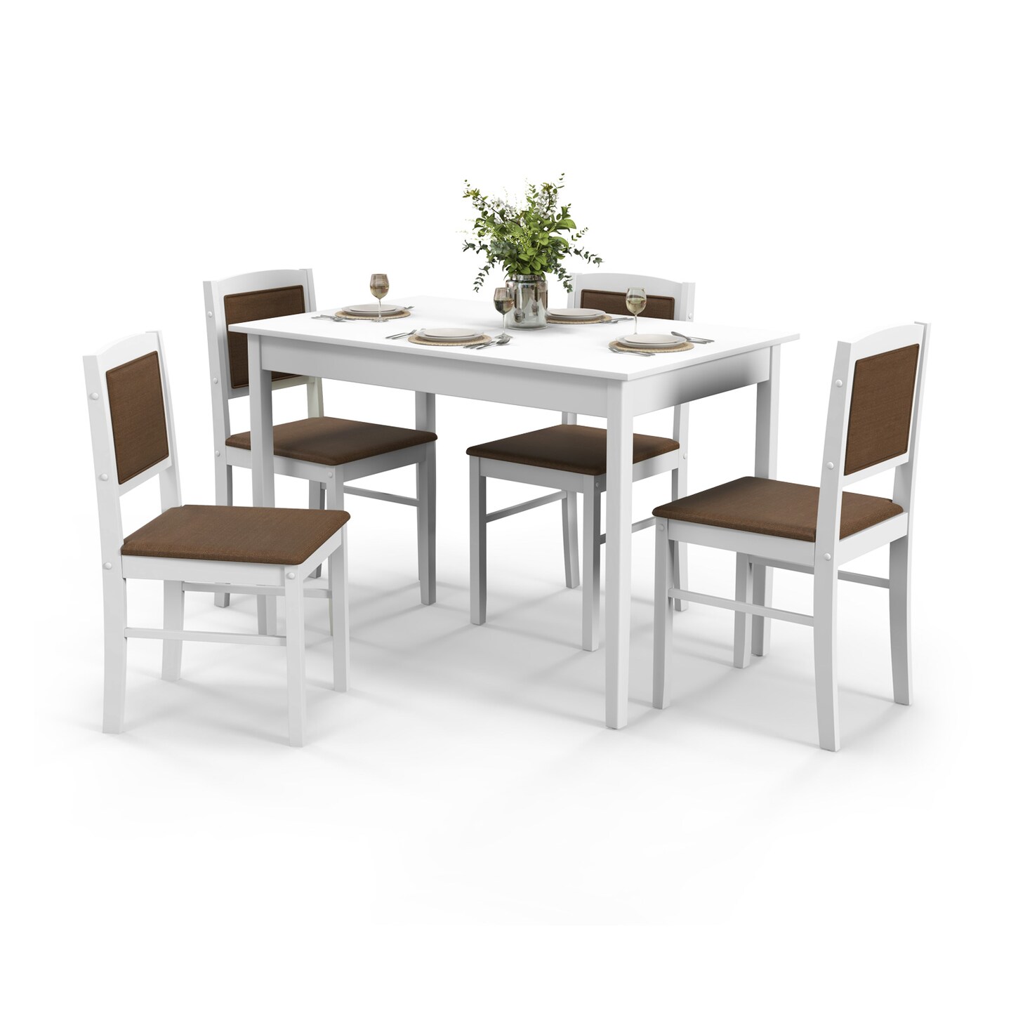 5-Piece Dining Set for 4 with Rubber Wood Legs, Compact Design for Small Dining Room