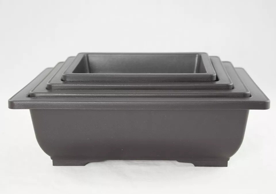 4 Mix 6.25&#x22;-10&#x22; Rectangular Plastic Bonsai, Cactus / Succulent Pot - Dark Brown
