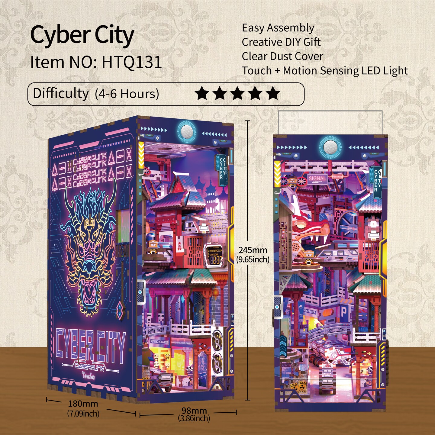 DIY Miniature Book Nook Kit | Cyber City w/ Dust Cover