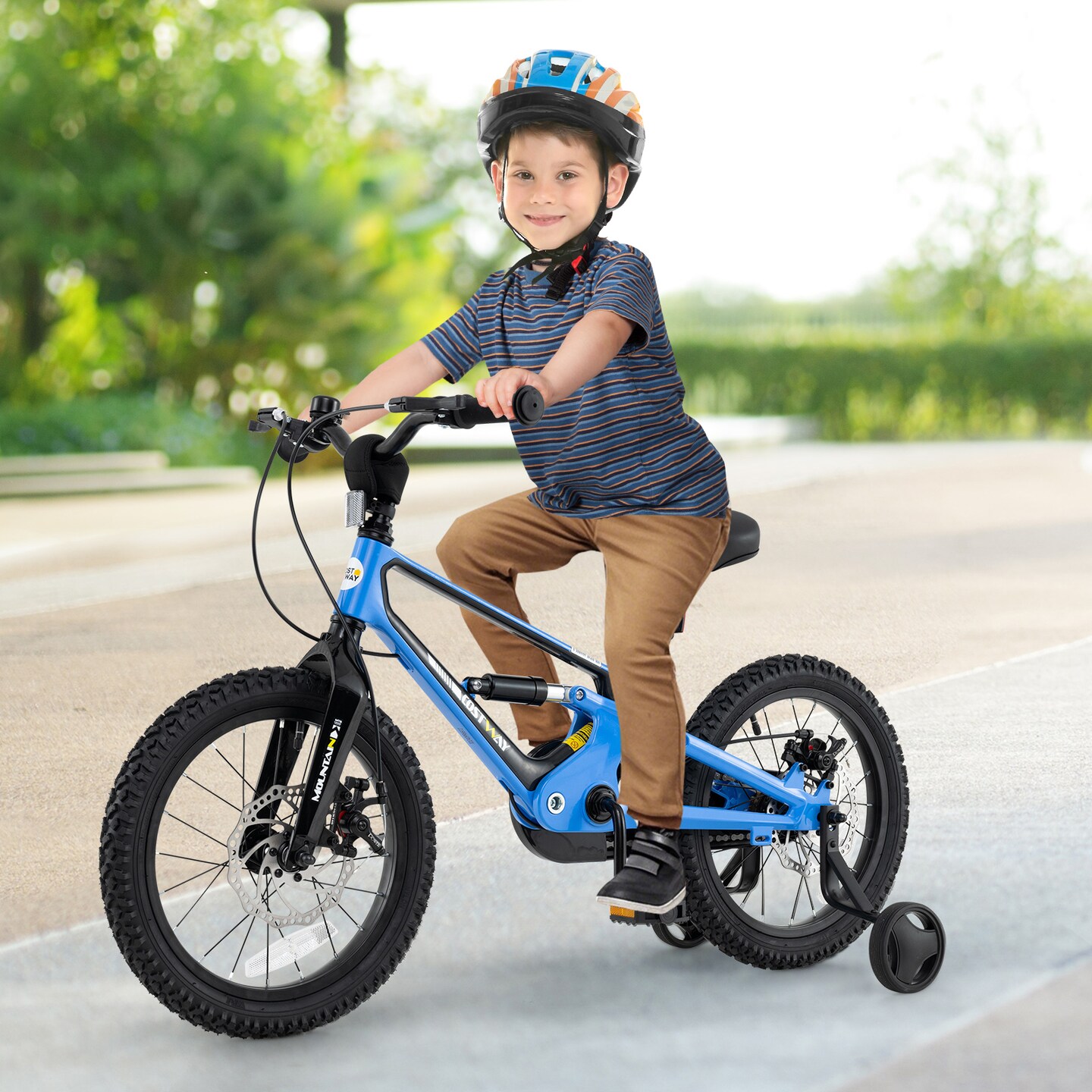 16 Inch Kids Bike Adjustable Frame with Shock Absorber, Bell, and Safety Features for Ages 4-7