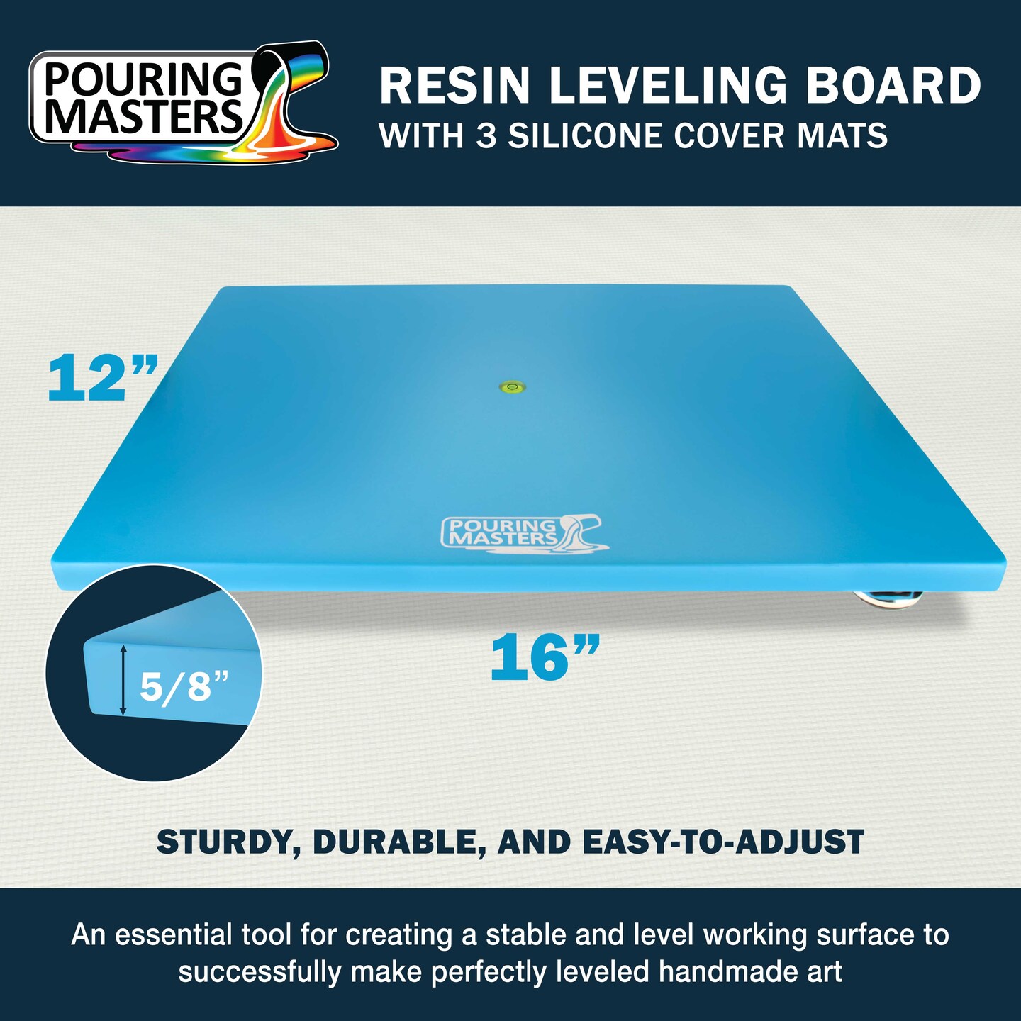 Leveling Board for Epoxy Resin, 16&#x22; x 12&#x22;, 3 Silicone Cover Mats - Adjustable Precision Leveling Table for Self-Leveling Resin, Acrylic Pouring Paint, Molds, Arts, Crafts Projects Tool
