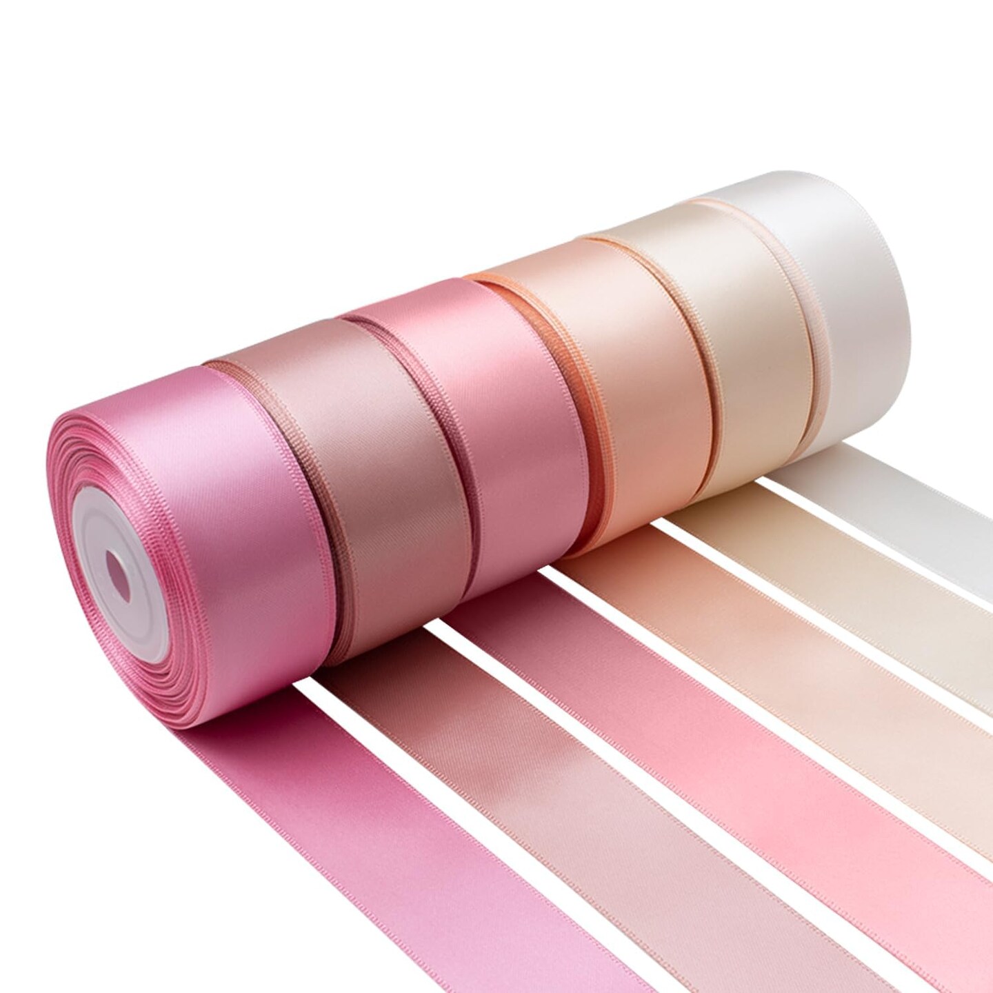 Pink Satin Ribbon 1 Inch Wide Light Pink Blush Pink Dusty Rose Ribbon Assorted Solid Color Double Faced Satin Ribbon for Flower Bouquet Wedding Invitation Crafts Gift Wrapping Hair Bows - 60Yds