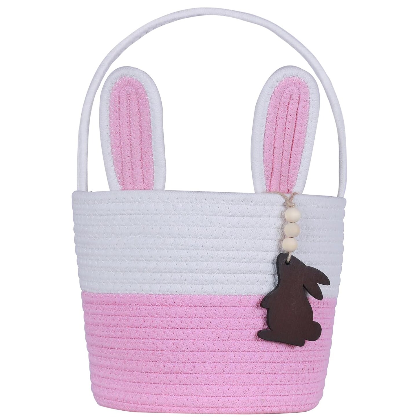 Easter Basket Empty Easter Baskets for Kids Boys Girls with Bunny Tag Egg Basket Eater Gifts Basket Toddler Teens Babys First Easter Basket with Handle Pink White