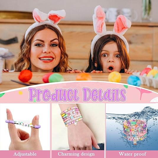 Easter Heishi Bracelets Polymer Clay Elastic Bracelets Man Woman Party Easter Bunny Egg Bracelets