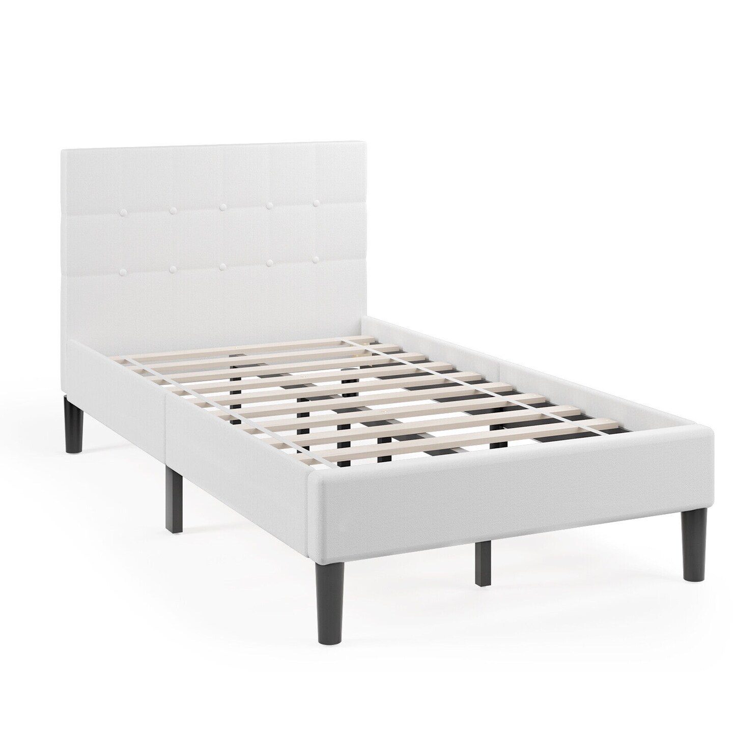 Button Tufted Twin Upholstered Bed Frame with Padded Headboard