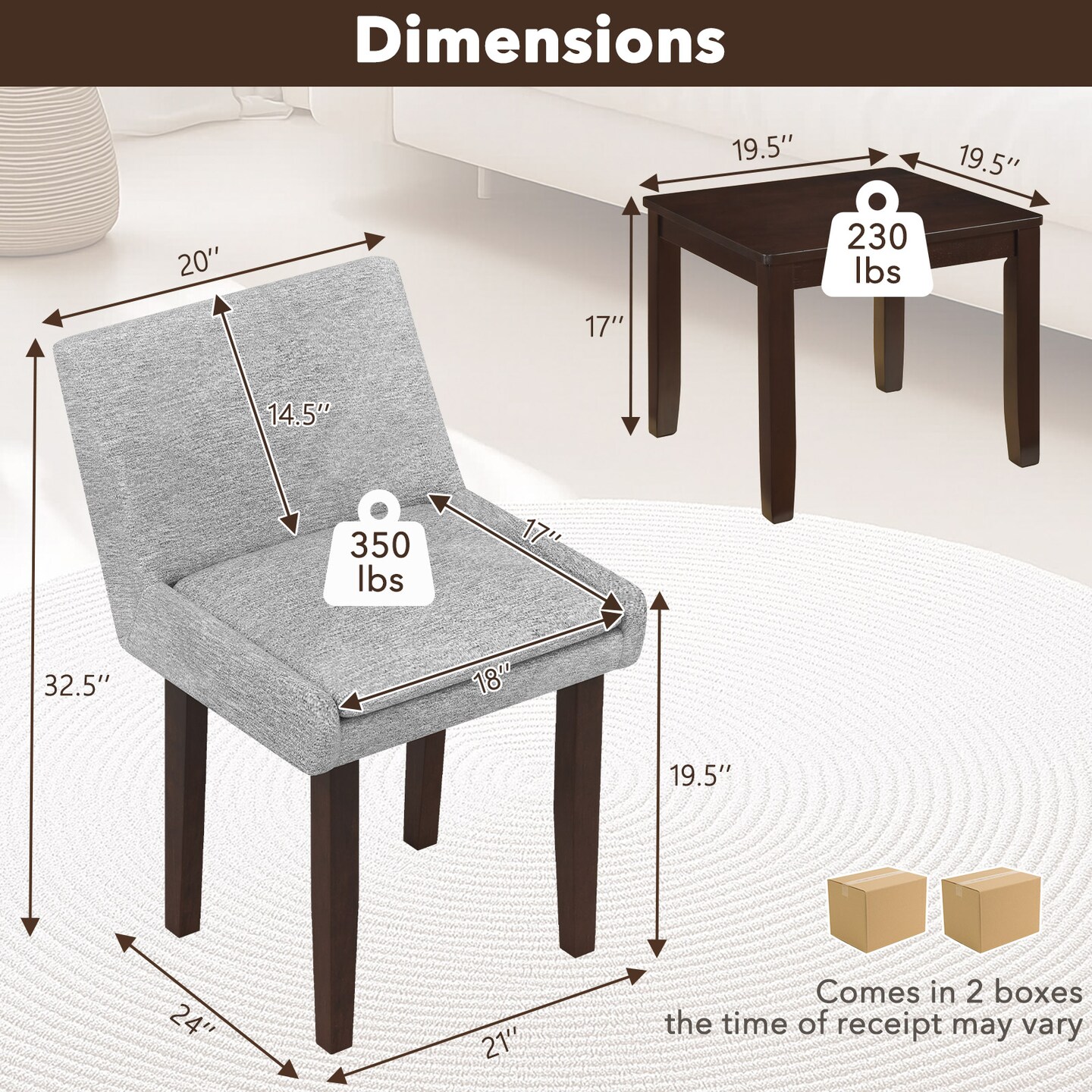 3-Piece Accent Table and Chair Set for Kitchen and Living Room-Brown &#x26; Gray