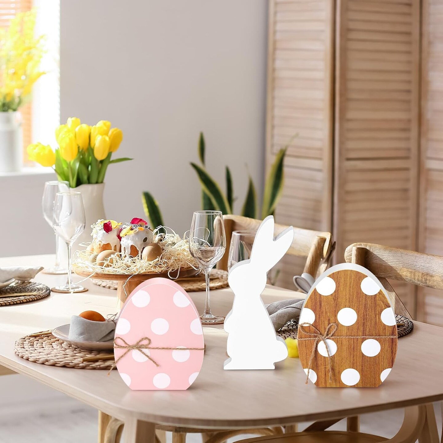 3 Pcs Easter Decorations Easter Wooden Eggs Table Decor Happy Easter Egg Blocks