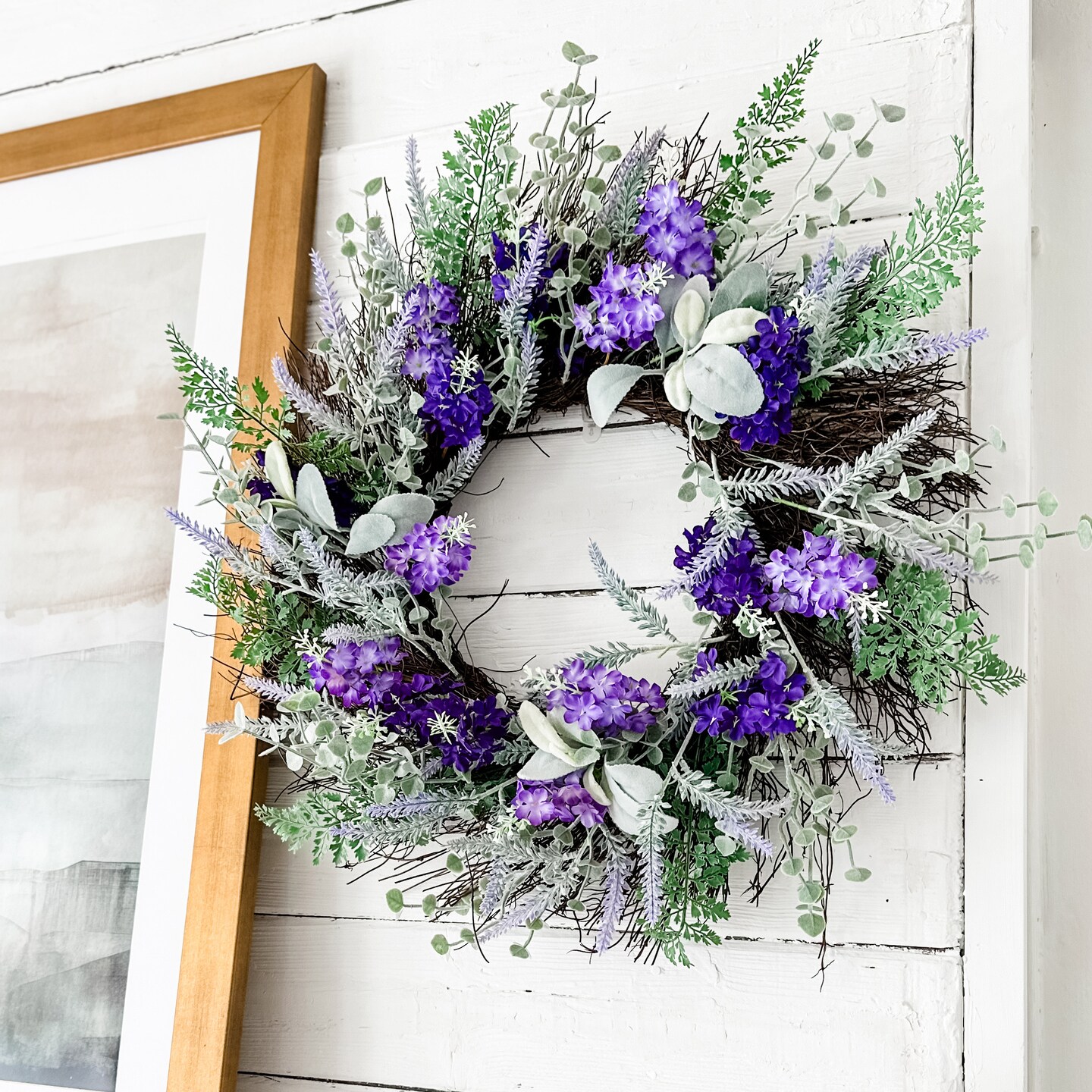Haute Decor Mixed Lavender Floral 24-Inch Spring and Summer Wreath with Natural Grapevine