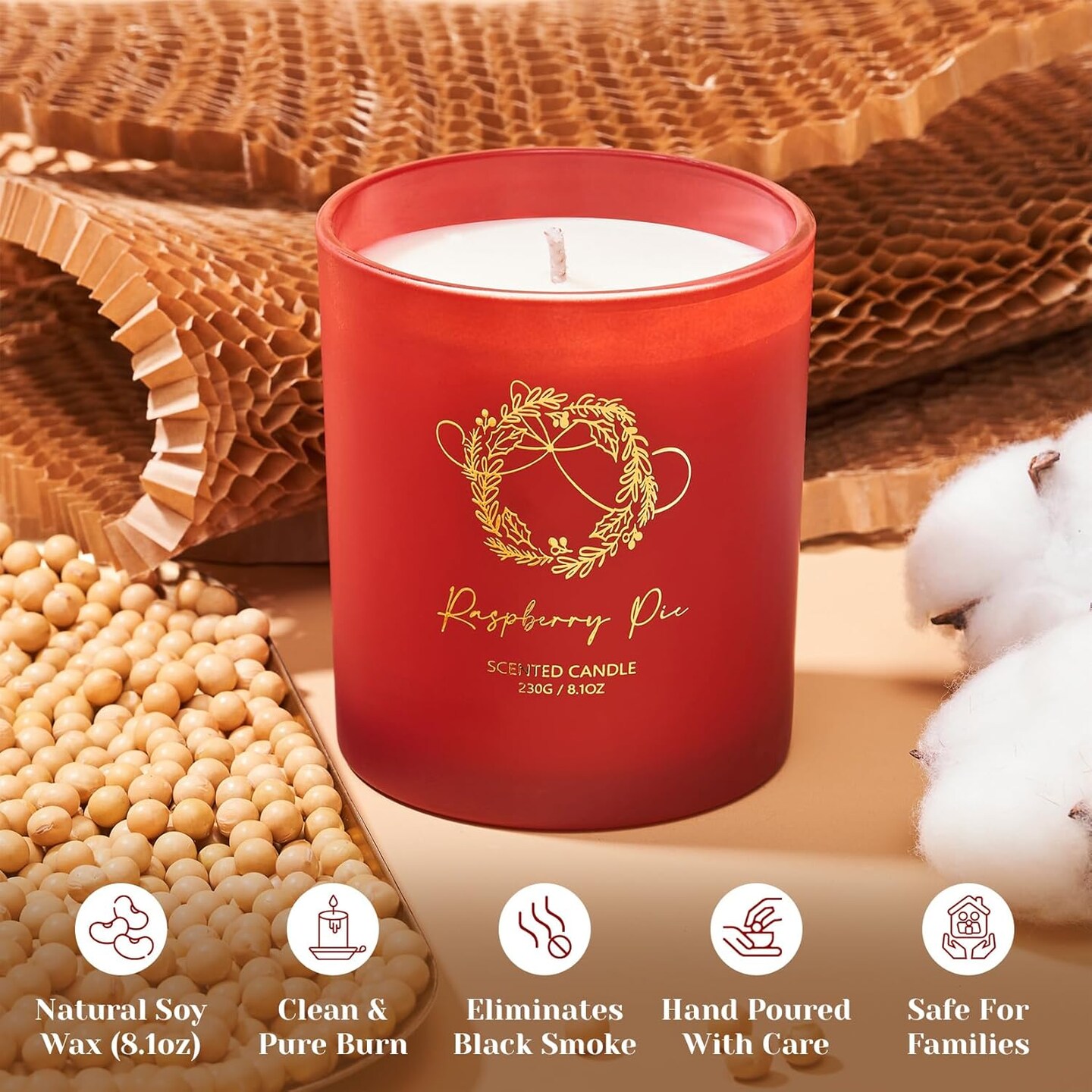 Christmas Holiday Candle - Raspberry Pie Scent, 8.1oz Soy Wax, Ideal Winter Home Decor Gift for Women and Men