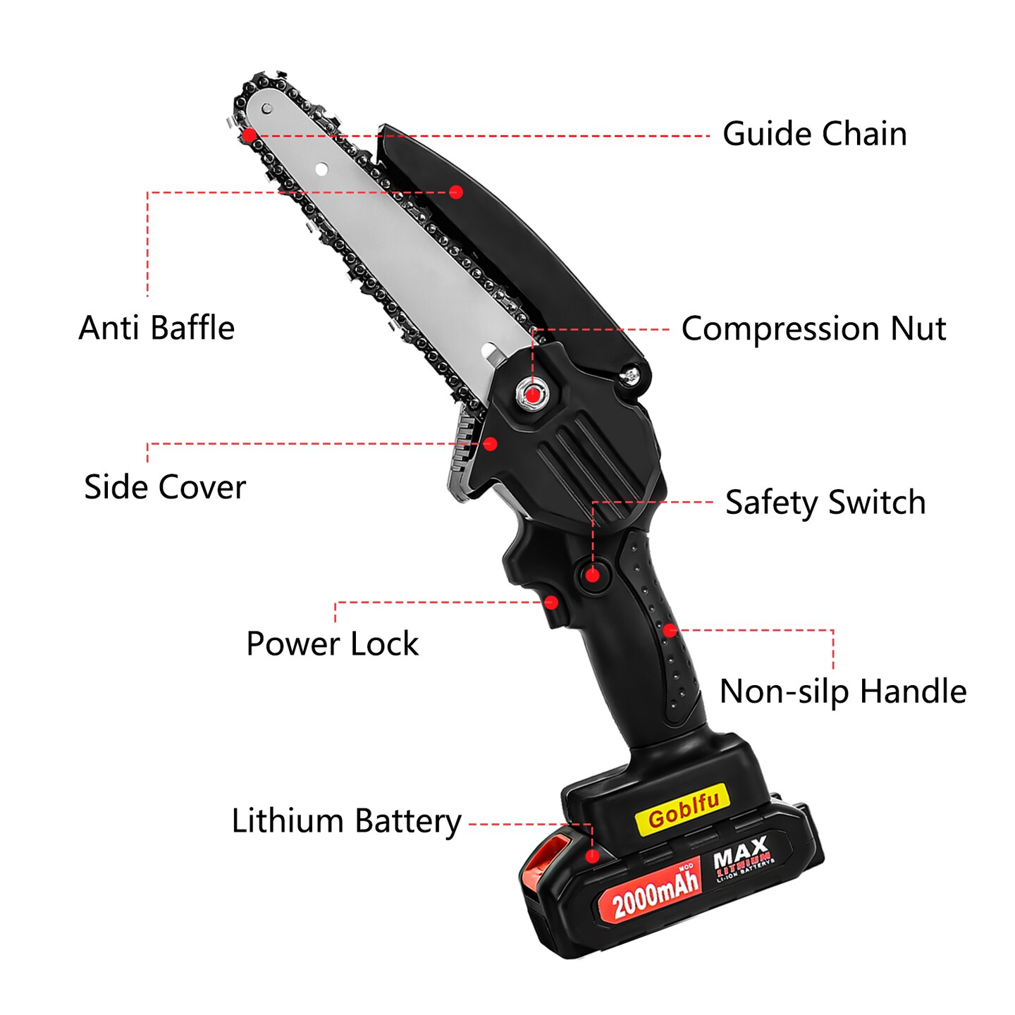 6&#x22; Handheld Cordless Chainsaw Electric Mini Chainsaw 2 Battery Chain Wood Cutter