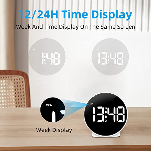 Small Digital Alarm Clock LED Desk Travel Electronic Clock Dual Alarm Snooze Dimmable Day Set 12/24H Week Display 4inch White (No Battery&Adapter) Stay on for 8 s When Powered by Battery