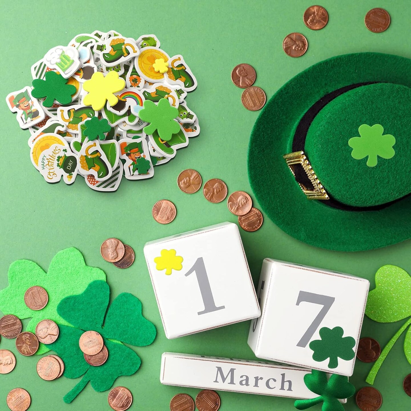 660 Pieces St. Patrick&#x27;s Day Foam Sticker Assorted Styles Adhesive Decals Shamrock Foam Stickers for St. Patrick&#x27;s Day