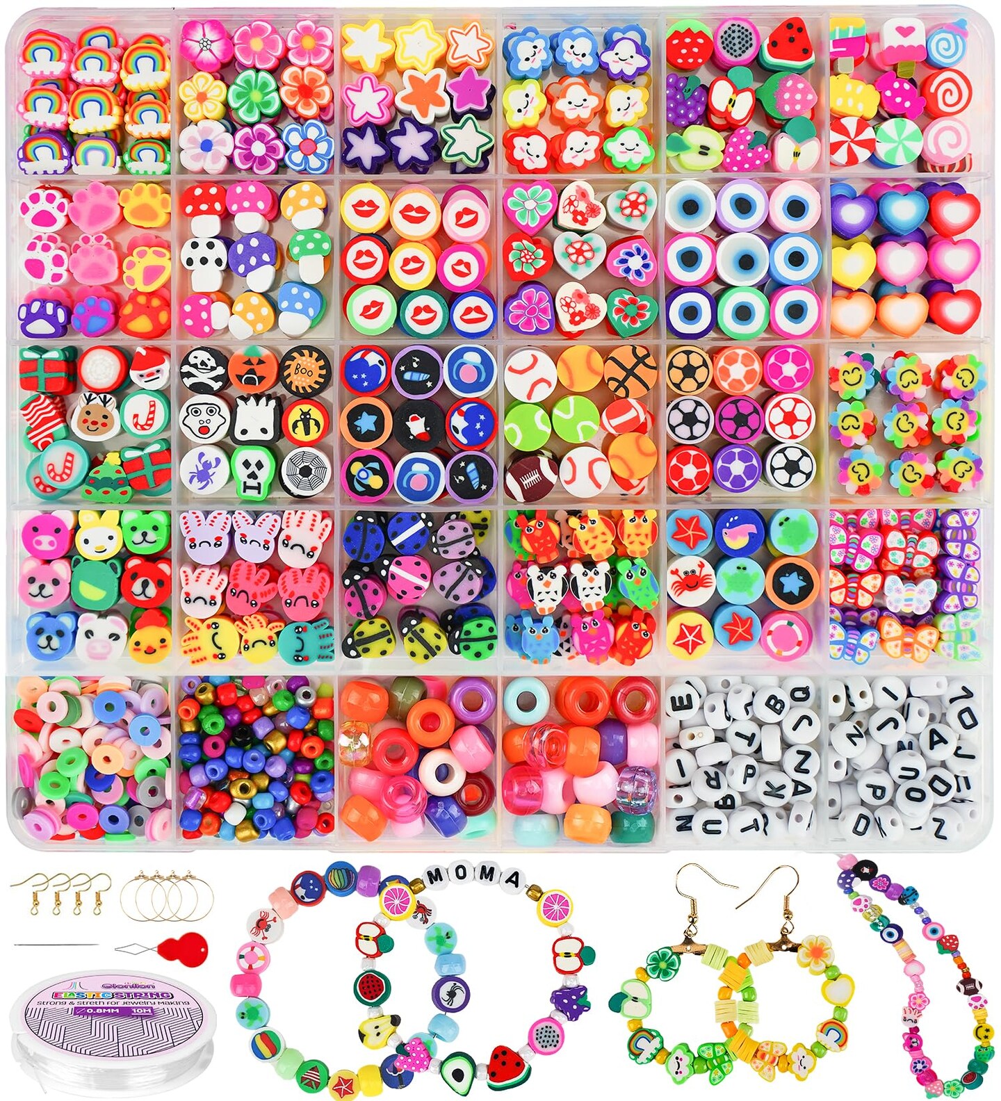 1000PCS Polymer Clay Beads Bracelet Making kit, 24 Style Cute Fun
