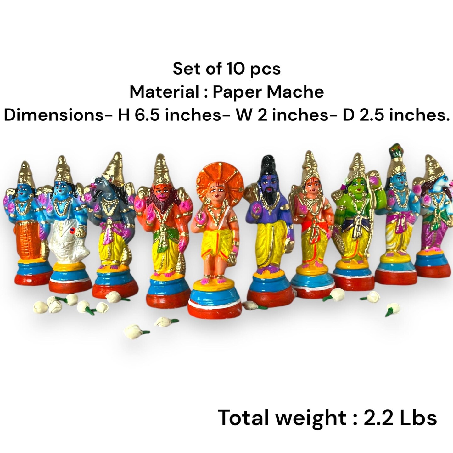 Lord Vishnu Dasavathaaram Statue Figurine Matsya Ten Avatars Golu Doll Set Handmade Indian Traditional Home Decor Gifting Item Navaratri Golu Dolls (6.5 Inches)