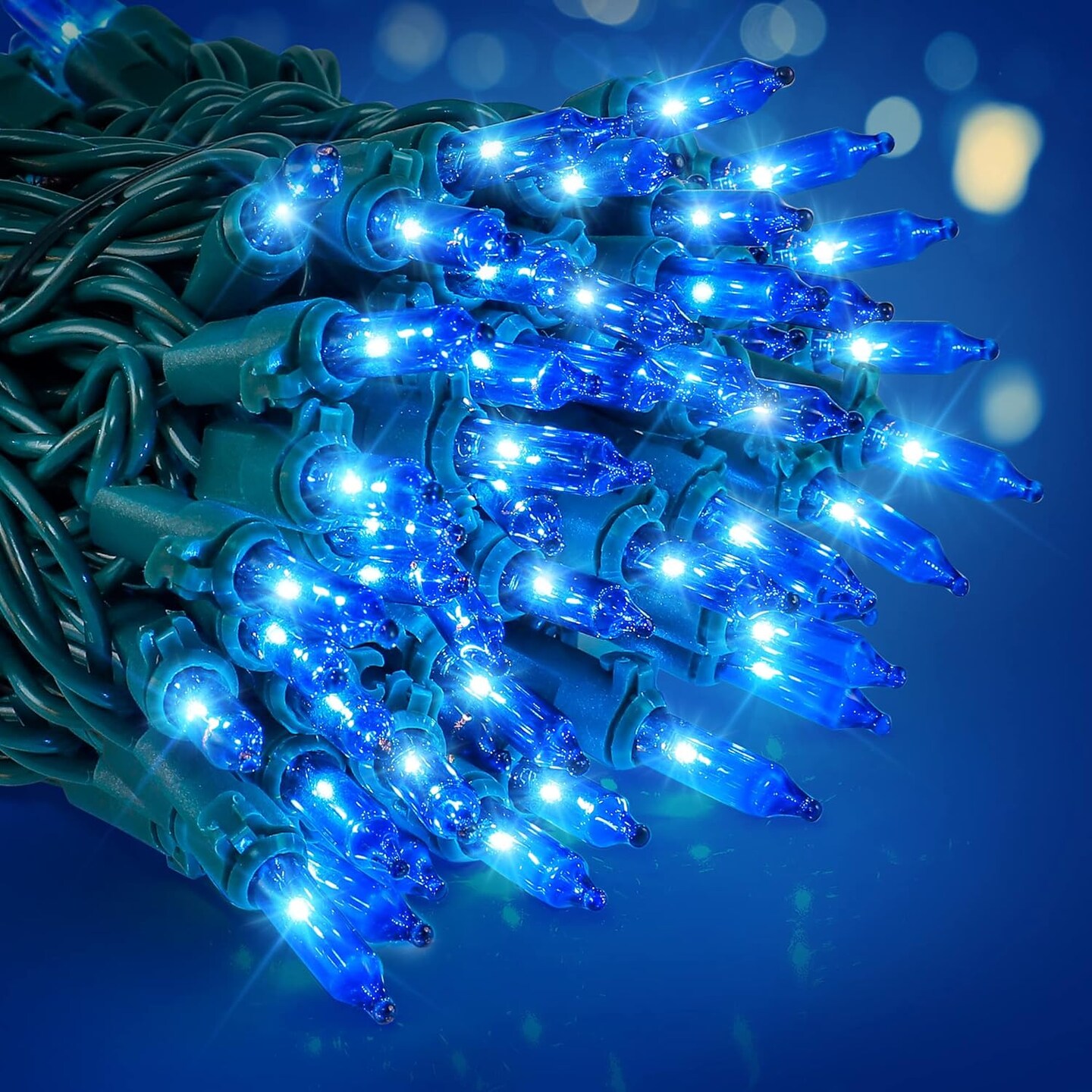 Christmas Lights Indoor Outdoor,2PACK 13FT 50-count Lights Incandescent Mini Halloween String Light,120V UL Certified Green Wire Lights for Xmas Tree,Patio,Holiday,Party,Home,Garden Decor,Blue