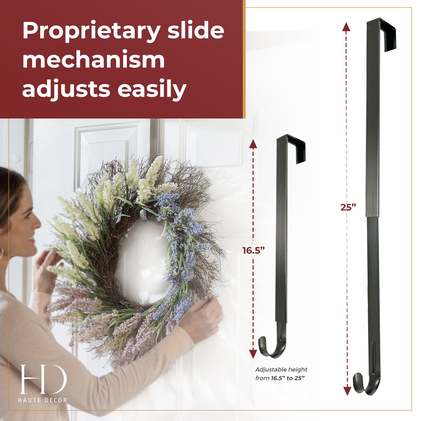 Haute Decor Adjustable Length Wreath Hanger - 20 Lb. Capacity