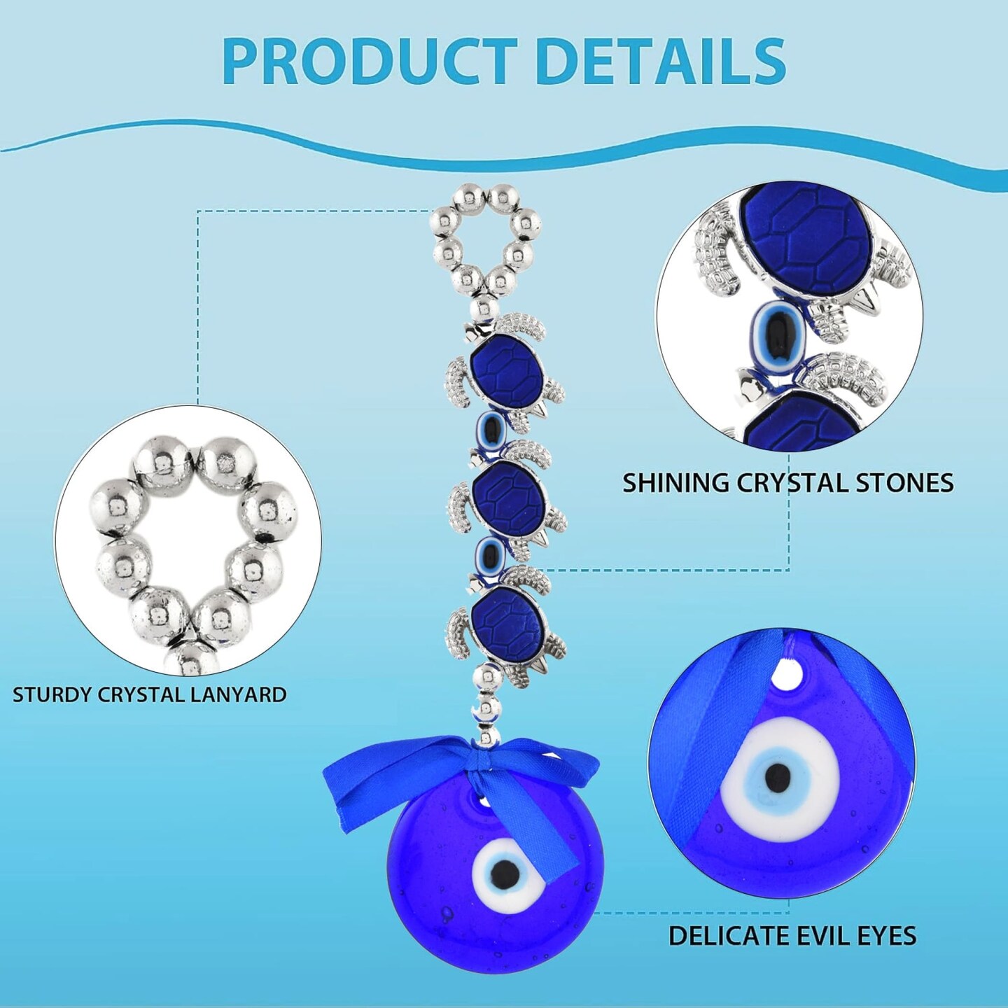 Evil Eye Hanging Decoration Tortoise Turtle Evil Eye Decor for Living Room Home Office Car Hanging Turkish Nazar Amulet Door Wall Hanging Ornament - Good Luck Pendant Charm Gift (7.5 Inch)