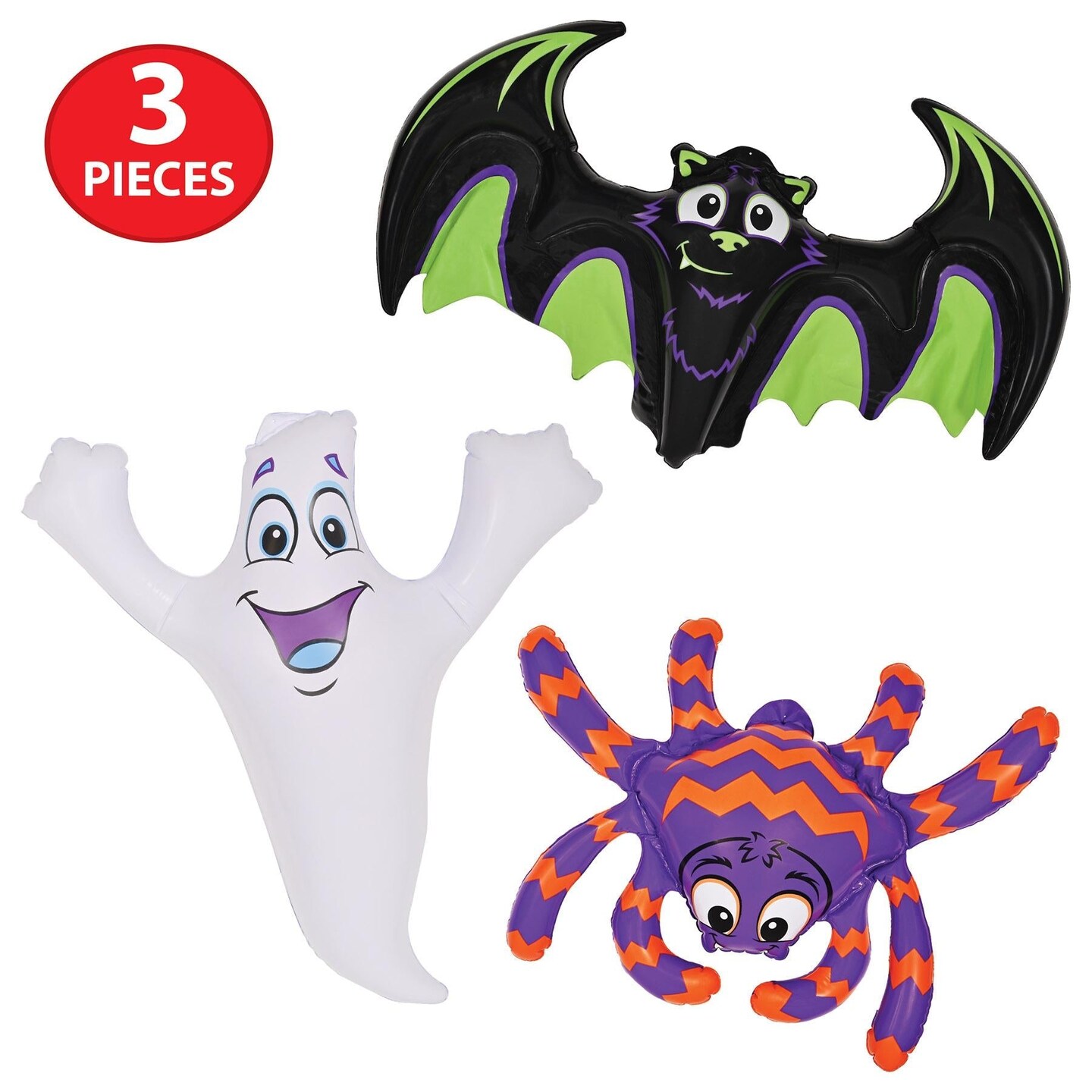 12 Pack Bulk Halloween Inflatable Bat, Ghost/Spider 3 Piece Set