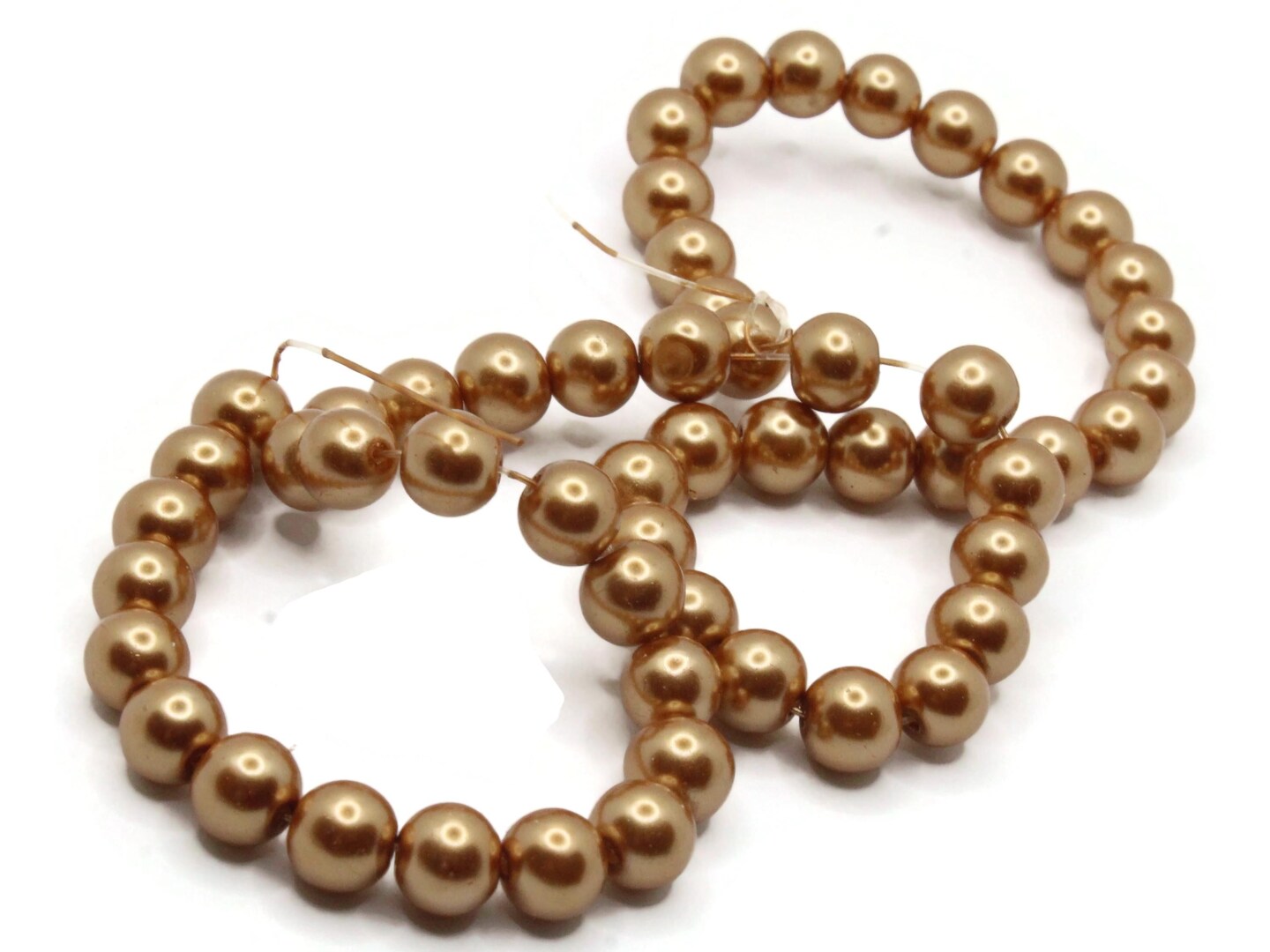53 8mm Round Golden Brown Glass Pearl Beads