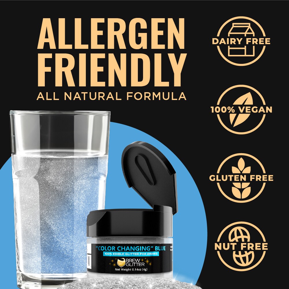 Brew Glitter - Blue Color Changing Edible Drink Glitter (4g, x1 Flip-Cap Jar) for Beer, Cocktails and Beverages