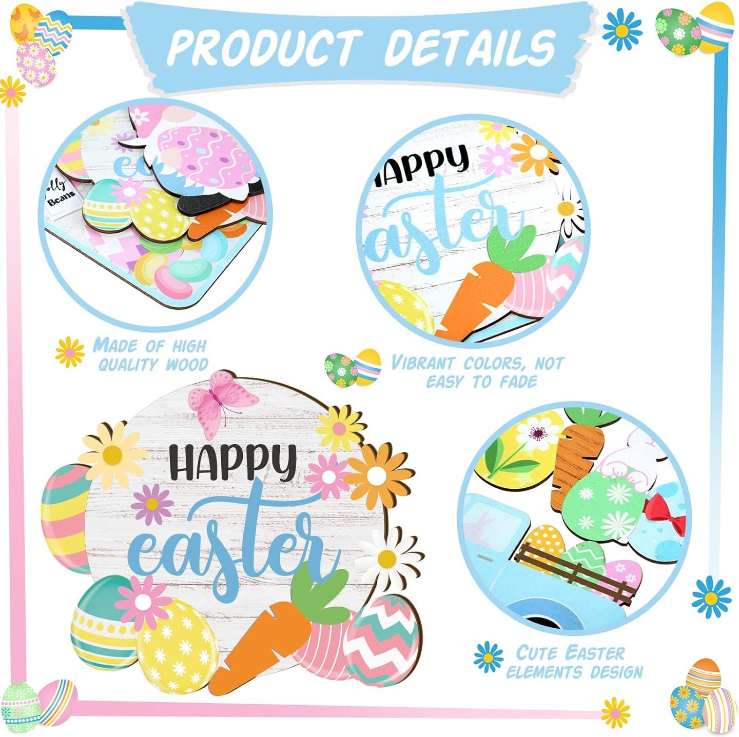 Easter Tiered Tray Decor Happy Easter Tiered Tray Ornament Rustic Farmhouse Spring Sign Bunny Truck Gnome Egg Wooden Sign