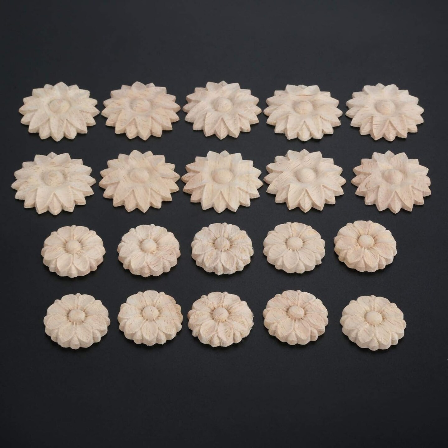 10-Pack Wood Rosettes Little Onlay Appliques, Unpainted Round Flower Carving Craft Decals for Home Chests Cabinet Door Cupboard Dresser Bed Wall Pew Wardrobe Furniture Decor (Dia-3cm/1.18&#x22;)